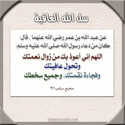 اللَّهُمَّ إِنِّى أَعُوذُ بِكَ مِنْ زَوَالِ نِعْمَتِكَ وَتَحَوُّلِ عَافِيَتِكَ وَفُجَاءَةِ نِقْمَتِكَ وَجَمِيعِ سَخَطِكَ